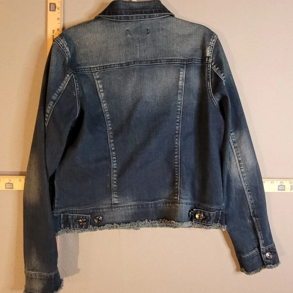 Nine West Jeans Womens‎ Denim Jacket Dark Wash Frayed Raw Hem Blue Size Small